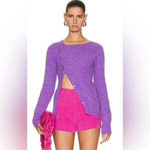 Jacquemus La Maille Pau Purple Alpaca Wool Asymmetrical Button Sweater Size 38